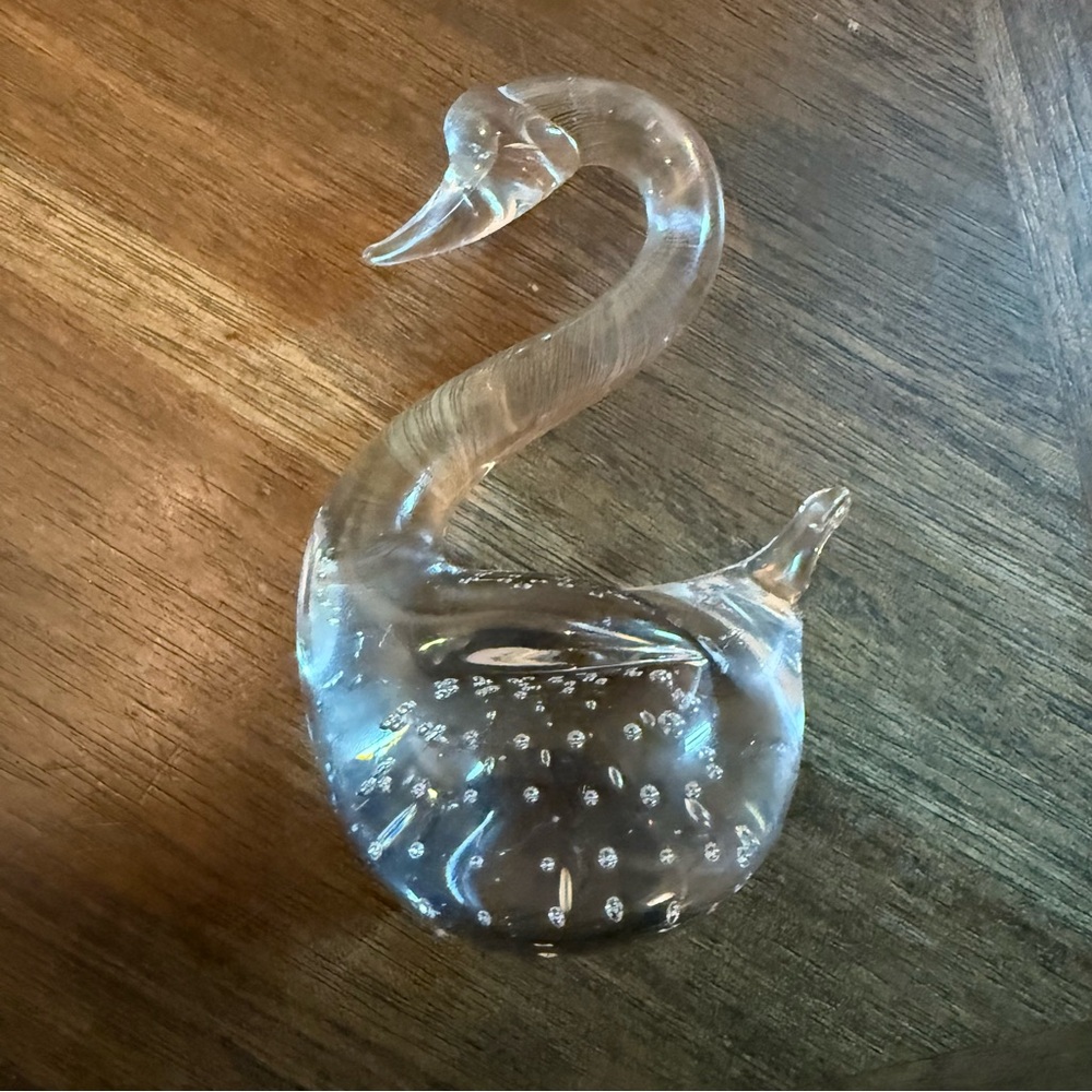 Vintage Bullicante Clear Art Glass Swan W/bubbles Paperweight Sculpture Figurine